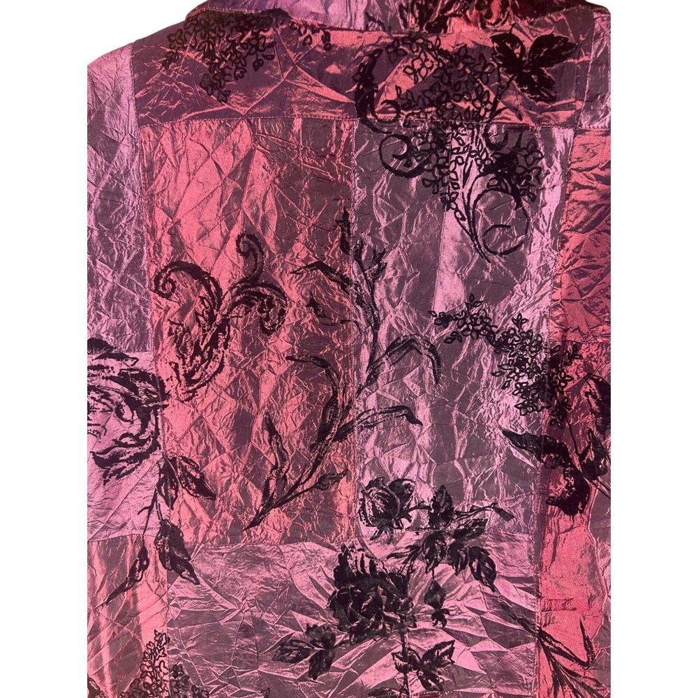 Womens L Floral Crushed Velvet Patchwork Jacket Black & Purple Fairy Whimsy - Picture 4 of 7